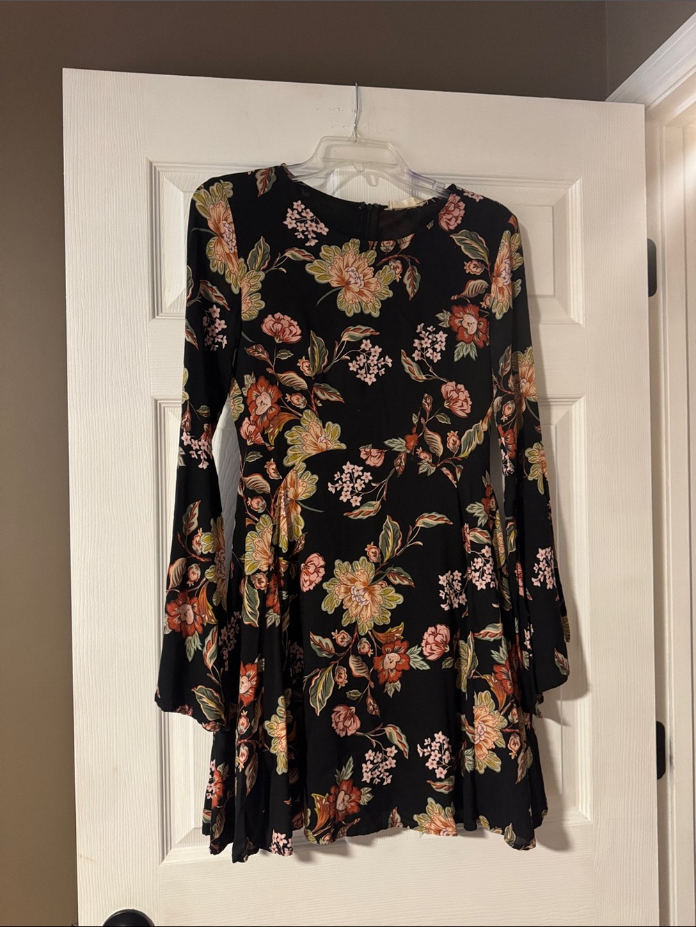 Altar'd State Black Floral Long-Sleeve Fit & Flare Dress